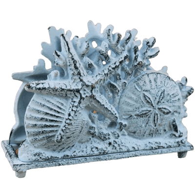 Rustic Whitewashed Cast Iron Seashell Napkin Holder