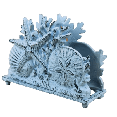 Rustic Whitewashed Cast Iron Seashell Napkin Holder