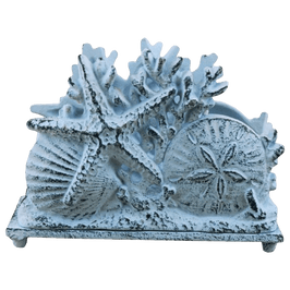 Rustic Whitewashed Cast Iron Seashell Napkin Holder