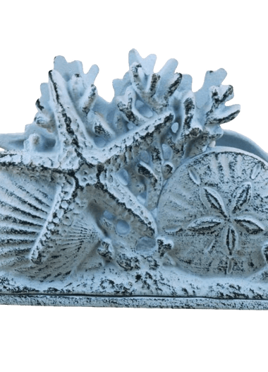 Rustic Whitewashed Cast Iron Seashell Napkin Holder